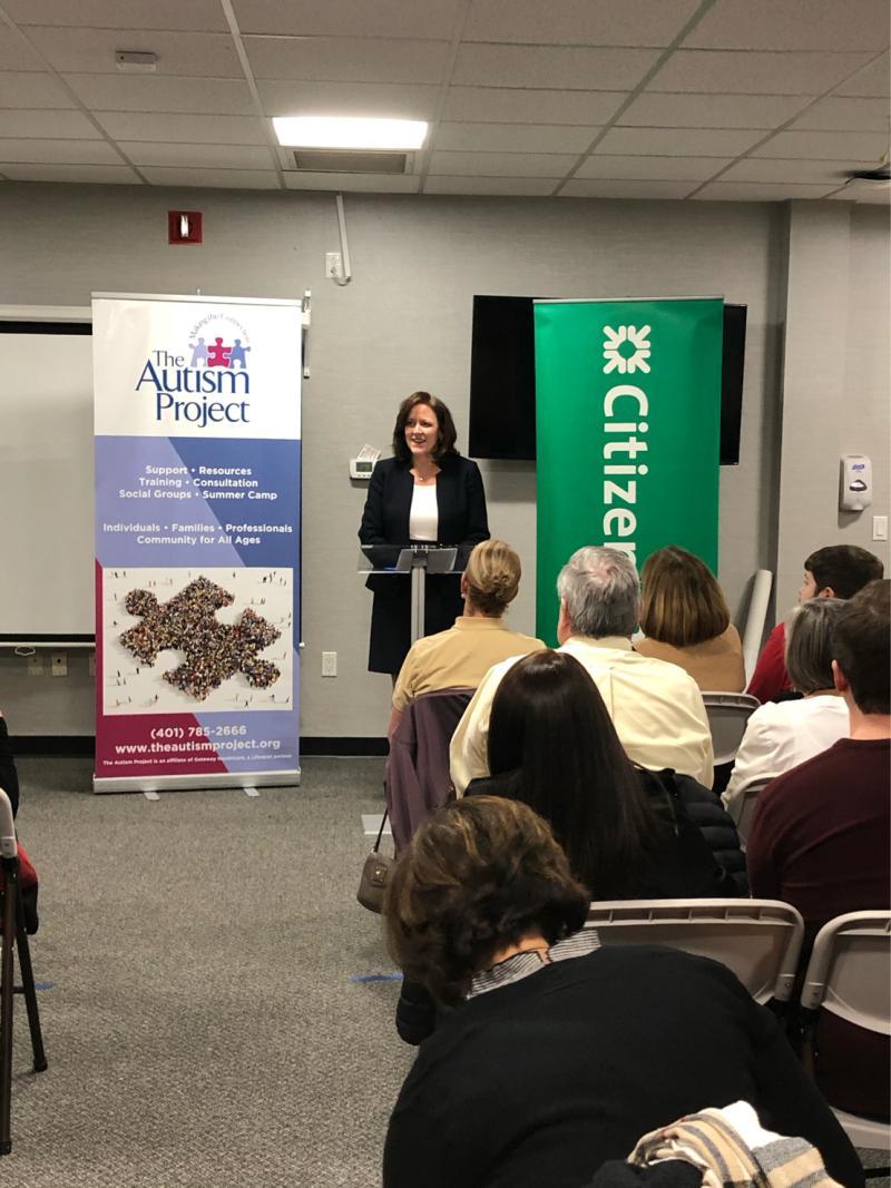 EVP Barbara Cottam announces the Champions in Action Award at TAP's office on January 15, 2020.